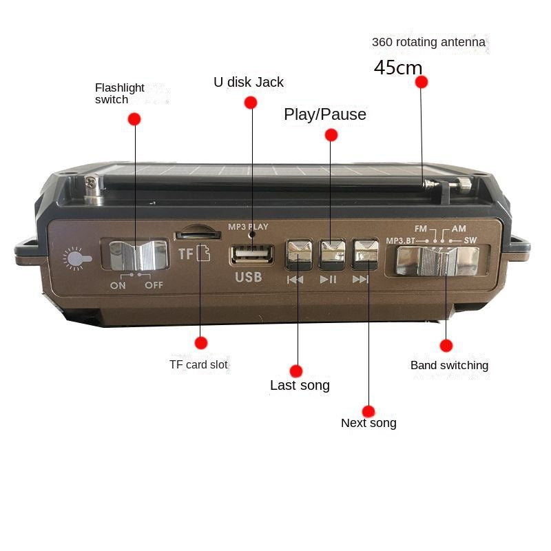 Hand-Crank Solar-Powered Triple-Band Multi-Function Radio