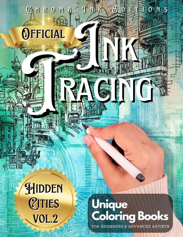 🎨✏️Ink Tracing Coloring Book - For Beginners & Stress Relief(📚Hardcover - No Bleed Pages)