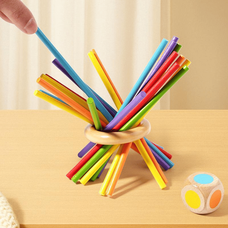 🔥Wooden Stick Game, Colorful Educational Toy for Cognitive Development & Focus Training, Includes Mixed Colors Sticks and Dual-level Puzzle