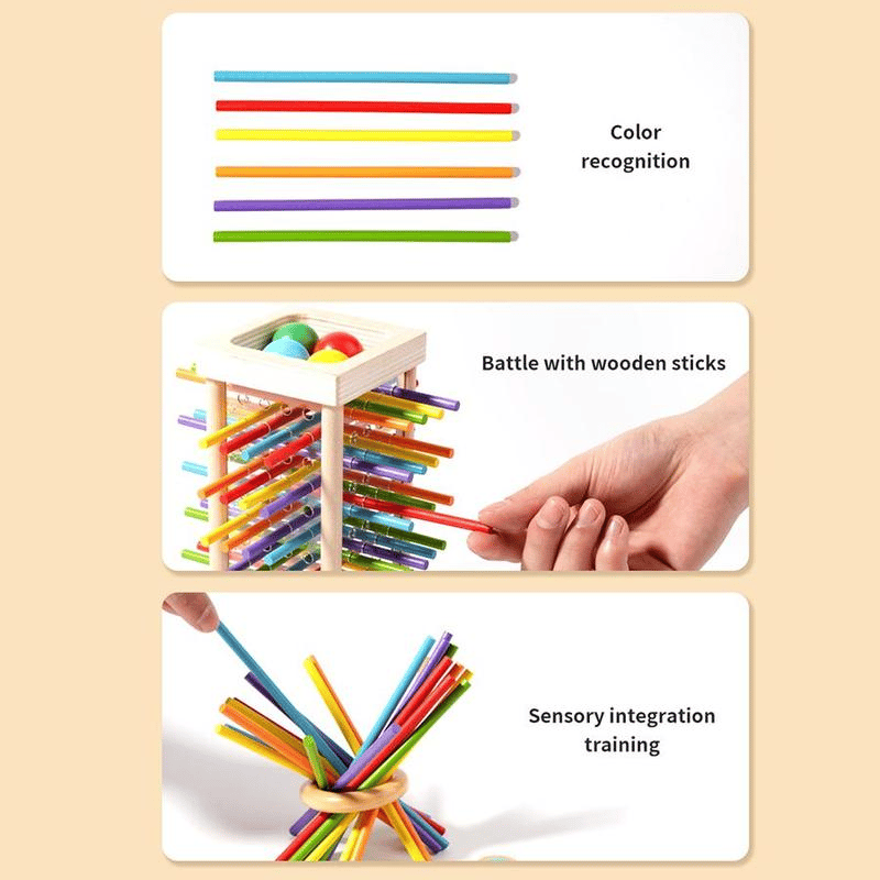 🔥Wooden Stick Game, Colorful Educational Toy for Cognitive Development & Focus Training, Includes Mixed Colors Sticks and Dual-level Puzzle